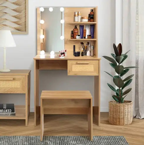 Haven Home Vanity Desk Set with LED Mirror & Stool