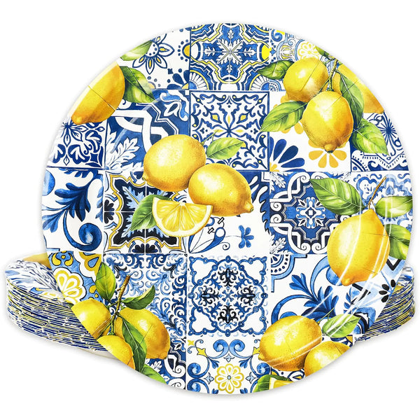 9 Inch Lemon Disposable Paper Plates 24Pcs