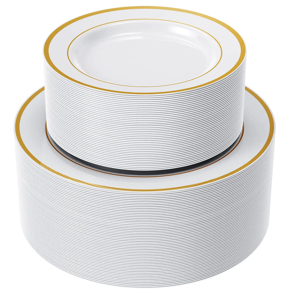 white and gold plastic plates set 120pcs dinner and dessert