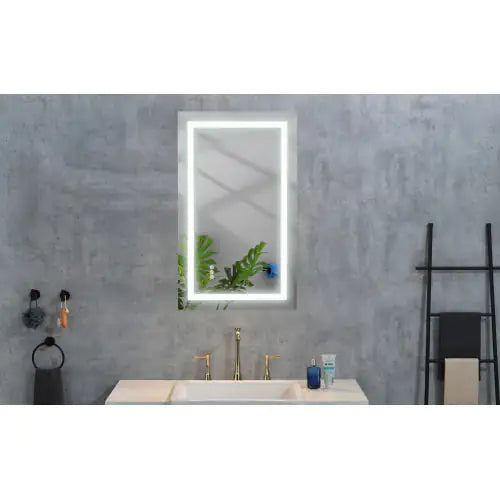 Haven Home LED Bathroom Wall Mounted Mirror with built-in lighting in modern bathroom setting.