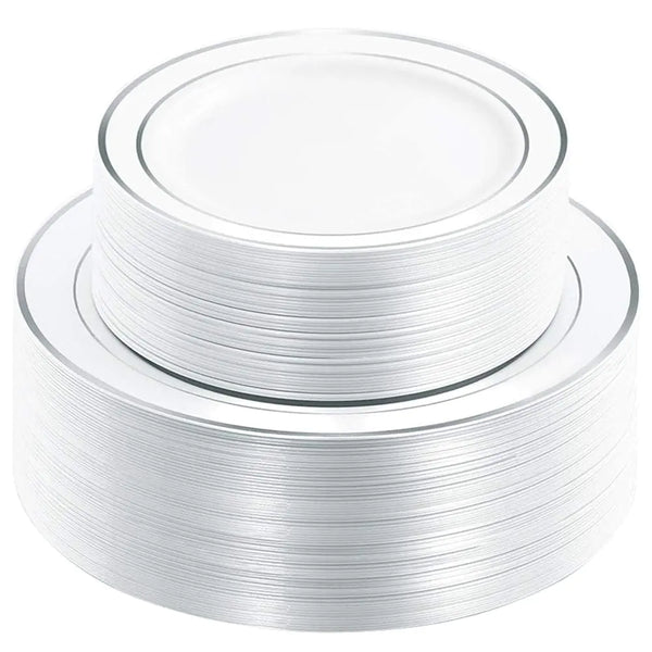 Haven Home 120PCS White Silver Rim Disposable Plates