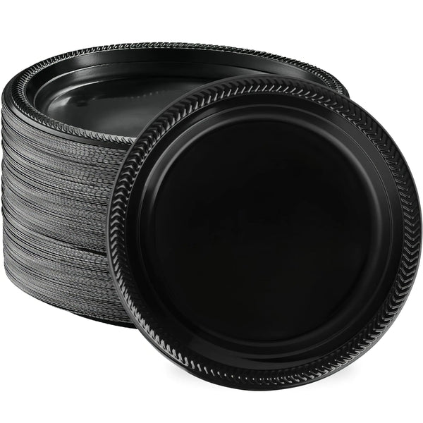 black plastic plates 100 pack 9 inch dinner plates